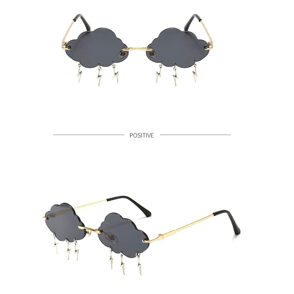 ENTHYI Cloud lightning Sunglasses for Women/Men Rimless Wave Glasses Eyewear for Party Rimless Sun glasses (black)
