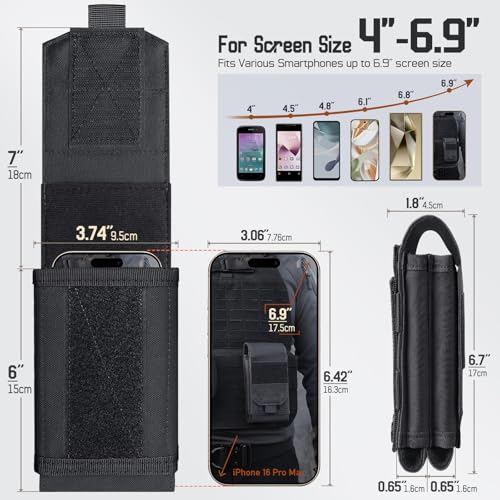 Molle Phone Pouch Tactical Phone Holster Universal Dual Cell Phone Holder Utility EDC Pouch with US Flag Patch