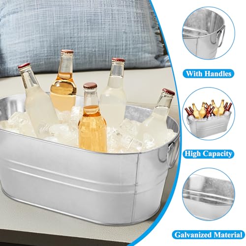 CertBuy 2 Pack Galvanized Tub 4 Gallon Ice Bucket with Handle Large Metal Champagne Drink Bucket Galvanized Ice Buckets fo...