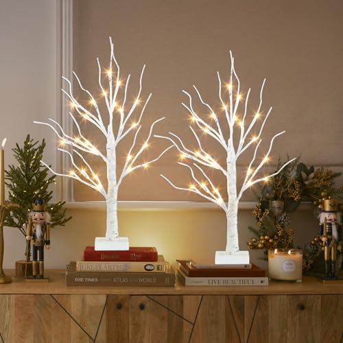 PEIDUO Christmas Decorations Indoor, 2 FT Birch Tree with LED Lights, Fairy Light Spirit Tree for Christmas Decor, Warm Wh...