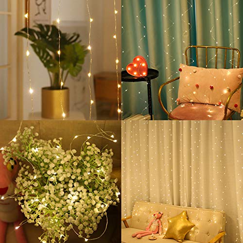 HOME LIGHTING Window Curtain String Lights, 300 LED 8 Lighting Modes Fairy Copper Light with Remote, USB Powered for Chris...