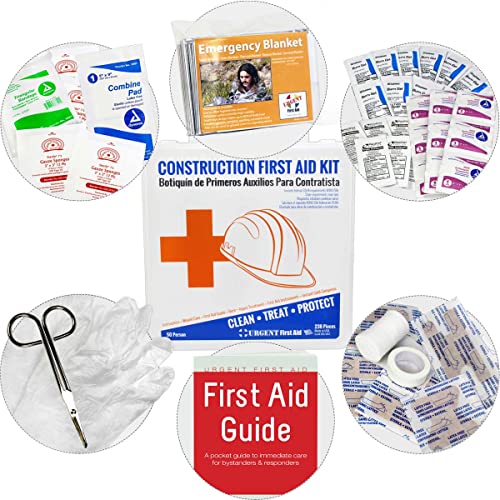 OSHA Contractors First Aid Kit for Job Sites up to 50 People by Urgent First Aid™ | 238 Pieces in Gasketed Plastic Case to...