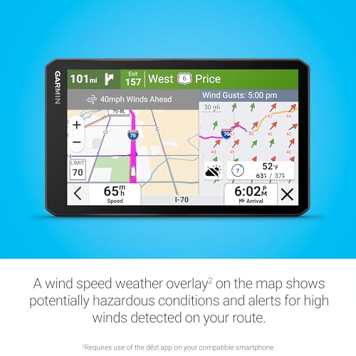 Garmin dezl OTR720, Large 7' GPS Navigator, Custom Truck Routing, Satellite Imagery, Wind Speed, Community-Shared Loading ...