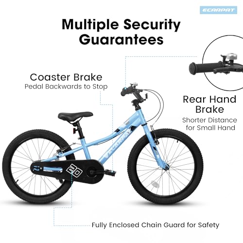 KWOJU 20 Inch Kids' Bike, Boys Girls Mountain Bike Ages 3-5, 7 Speed Teenager Children Kids' Bicycles, Front Suspension Disc Brake Rear V-Brake, Rear Holding Brake (Blue)