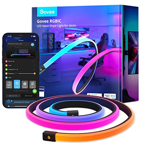 Govee RGBIC Gaming Lights, 10ft Neon Rope Lights Soft Lighting for Gaming Desks, LED Strip Lights Syncing with Razer Chrom...