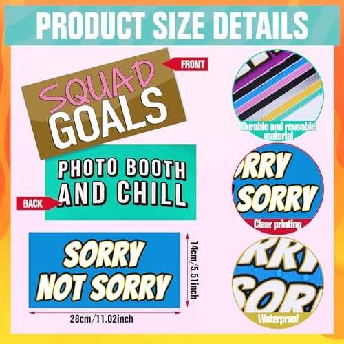 24 Designs Fun Photo Booth Props Fun Photo Booth Sign Decorations Double Sided 11x5.5 Inch Funny Props for Photoshoot DIY ...