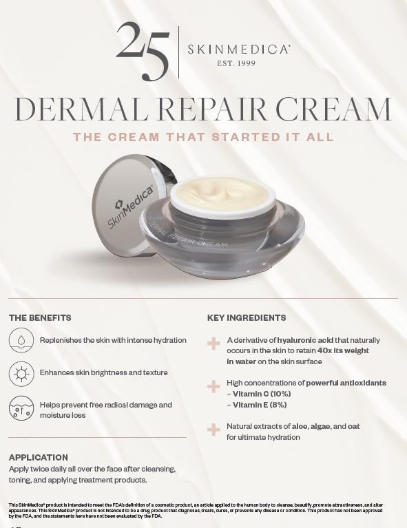 SkinMedica Dermal Repair Cream - Hydrating, Ultra Rich Face Moisturizer for Women. Infused with High Levels of Antioxidants incl
