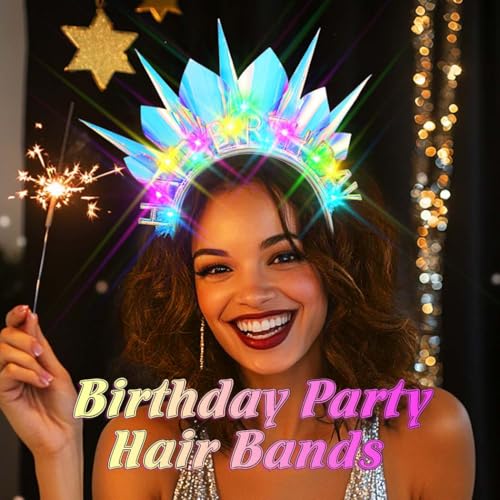 ACEDRE Light Up Happy Birthday Headband LED Glow Crown for Women