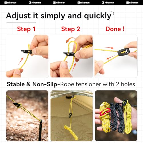 Hikeman Tent Guy Ropes 2mm-Ultralight Strong Guy Lines with Tensioner Reflective UHMWPE Fiber Tent Cord for Camping, Hikin...