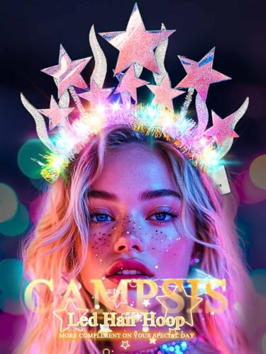 Campsis Led Star Headband, Light Up Star Headpiece, Glowing Festival Holiday Party Hair Accessory