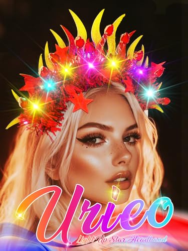 Urieo Light Up Fire Headband LED Flame Headpiece Glow Festival Hair Accessories for Women