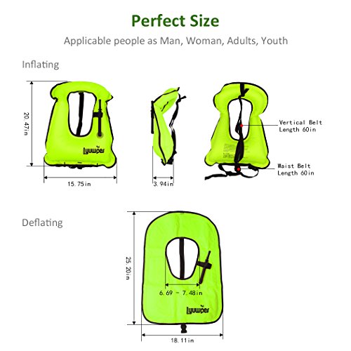 Lyuwpes Inflatable Snorkel Vest Adult Snorkeling Jackets Free Diving Swimming Safety Load Up to 220 Ibs