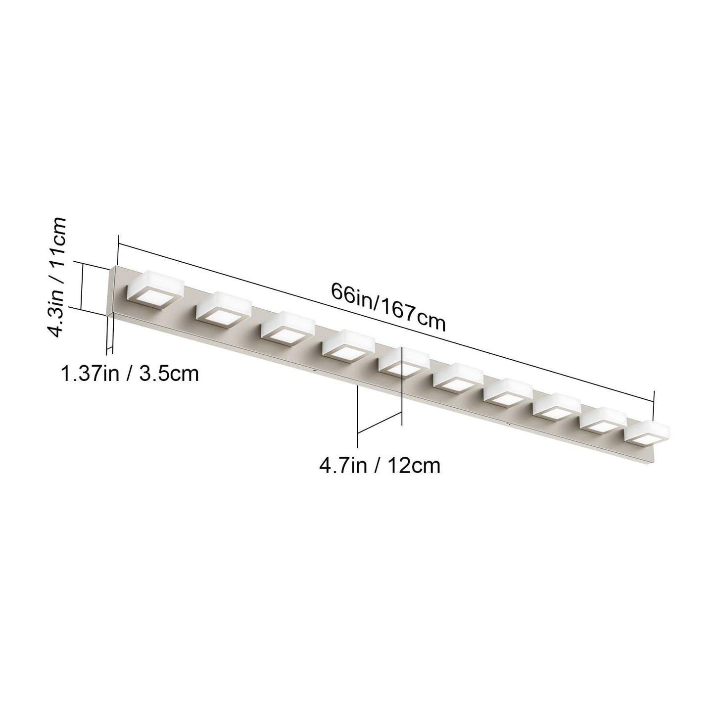 Ralbay 10-Light Brushed Nickel Bathroom Vanity Light Metal Acrylic Modern LED Bathroom Lighting Over Mirror