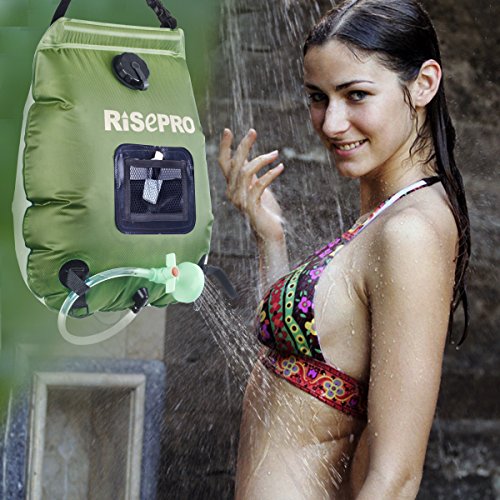 Solar Shower Bag, RISEPRO 5 gallons/20L Solar Heating Premium Camping Shower Bag Hot Water with Temperature 45°C Removable...