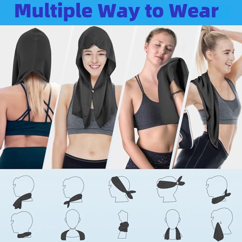 HoneyHu Artic Cool Towel 2-Pack | UPF 50+ Cooling Hoodie Towel, Instant Chill for 2 Hours | Reusable Sun Protection for Me...