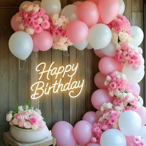 Mvorixa Happy Birthday Neon Sign for Wall Decor, LED Happy Birthday Light Up Sign, Dimmable Birthday Sign for Birthday Par...