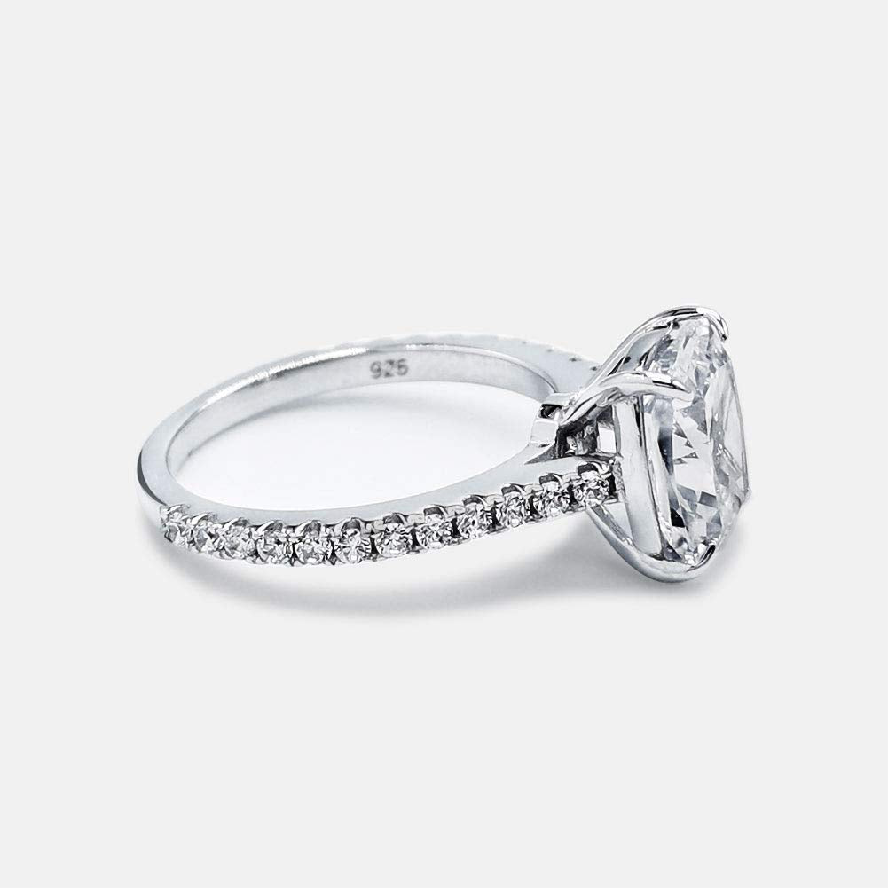 Bo.Dream Cushion Cut 3ct Cubic Zirconia CZ Engagement Rings Women Platinum Plated Sterling Silver (4)