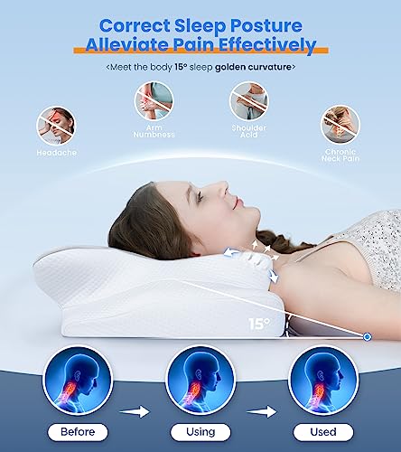 Ultra Pain Relief Cooling Pillow for Neck Support, Adjustable Cervical Pillow Cozy Sleeping, Odorless Ergonomic Contour Me...