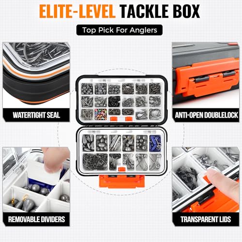 PLUSINNO 264/397pcs Fishing Accessories Kit, Organized Fishing Tackle Box with Tackle Included, Fishing Hooks, Fishing Wei...