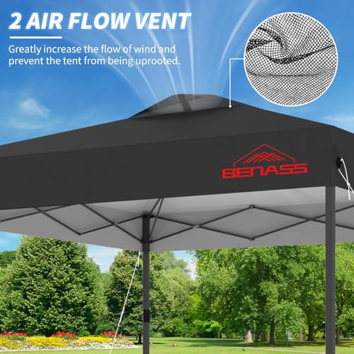 Benass 8x8 Pop Up Canopy, Easy Up Canopy Tent, Heavy Duty Tents for Parties, One Person Set Up Event Tent, Black