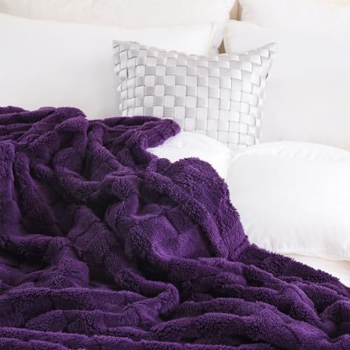 Linecooo Deep Purple Fleece Throw Blanket 50”×60” for Couch Sofa Bed,Super Soft Cozy Plush Microfiber Flannel Blanket with...