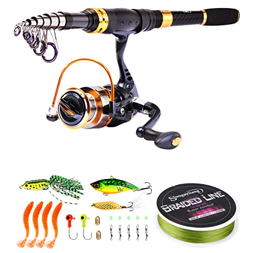 Sougayilang Fishing Rod Reel Combos Carbon Fiber Telescopic Fishing pole with Spinning Reel for Travel Saltwater Freshwate...