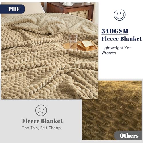 PHF Ultra Soft Flannel Fleece Blanket Queen Size, Lightweight 3D Jacquard Fleece Blanket, No Shedding, No Pilling, Luxury ...