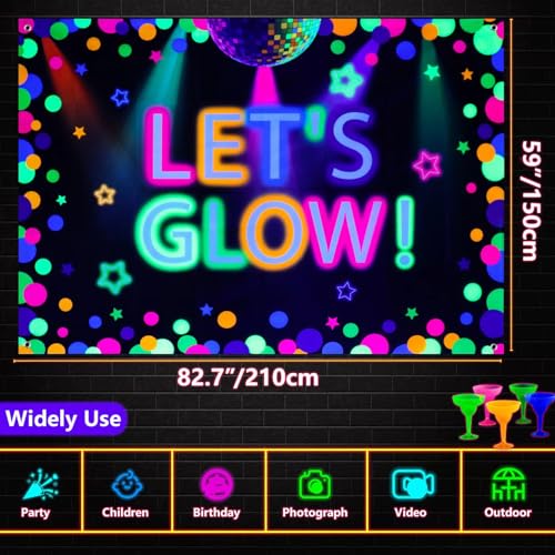 7x5ft Neon Let's Glow Party Backdrop Colorful Photography Background Glow in The Dark Party Supplies, Neon Party Decoratio...
