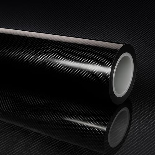 RockRose 7D Super Glossy Black Carbon Fiber Vinyl Wrap - Anti-Wrinkle, Air Release Automotive Wrap - DIY Decals Self Adhes...