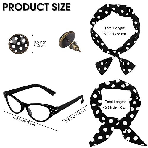 SOMSOC 5 Pieces 1950s Women Pink Satin Jacket with Polka Dot Scarf Headband Earrings Eye Glasses Halloween Party Costume Set