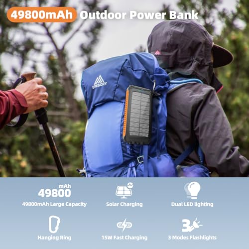 Solar Charger Power Bank 49800mAh - Portable Fast Charging Power Bank with Type-C & Dual USB Ports, Compatible with iPhon...