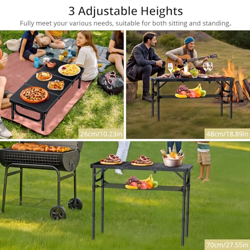 Anbte Folding Camping Table with Storage Net, 3ft Camping Table Aluminum Folding Table with 3 Adjustable Height Max 27.5 I...