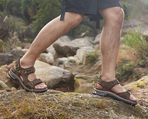 CAMEL CROWN Men's Leather Sandals Hiking Outdoor Water Beach Sports Mens Sandals for Summer with Open Toe Adjustable Straps