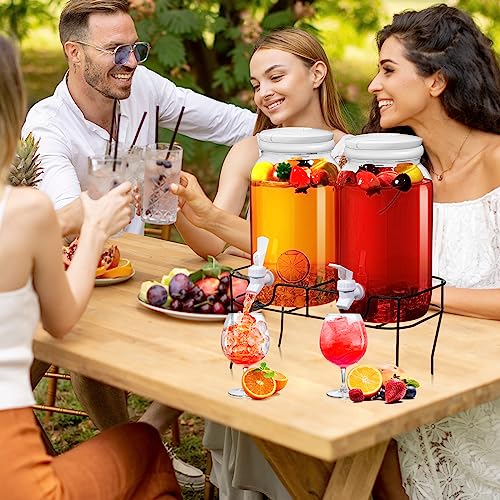 Tanlade 2 Pcs Plastic Drink Dispenser with Stand Beverage Dispenser with Sturdy Metal Base Juice Dispensers for Parties Le...