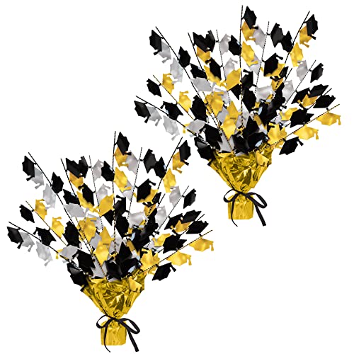 Beistle 2-Pack Metallic Gleam ’N Burst Centerpiece, Black/Gold/Silver Table Decor for Graduation Party with Mini Grad Cap...