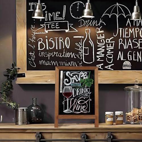 4 THOUGHT Small Tabletop Chalkboard Signs 9.5" x 14" Magnetic Mini Chalk Board with Stand Wooden Frame Easel Countertop Me...