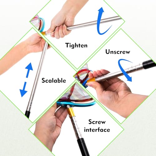 2PCS Kids Fishing Nets with Bucket - Telescoping Handle Retractable Landing Net Lightweight Aluminum Pole for Catch and Re...