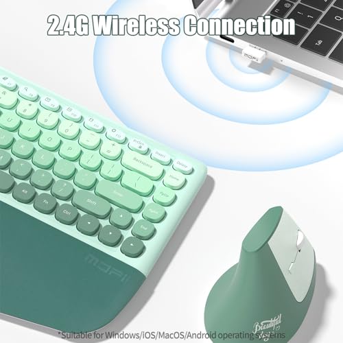 TISHLED Ergonomic Wireless Keyboard and Mouse Combo with Wrist Rest, Curved Split Keys Clicky 84-Key Membrane Keyboard 6-K...