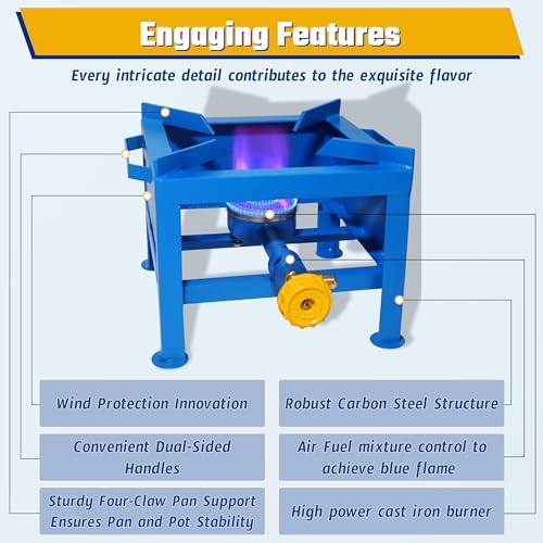 Single Burner Propane Stove - Portable Cast Iron High Pressure Outdoor Cooker, Heavy Duty Square Stove, High BTU for Outdo...