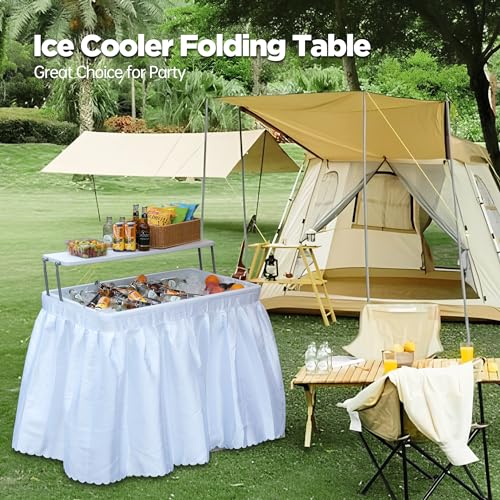 Real Relax Two-Tier Portable Cooler Table, Fill and Chill Desk for Food Drink Beverage, Foldable Party Ice Table for Campi...