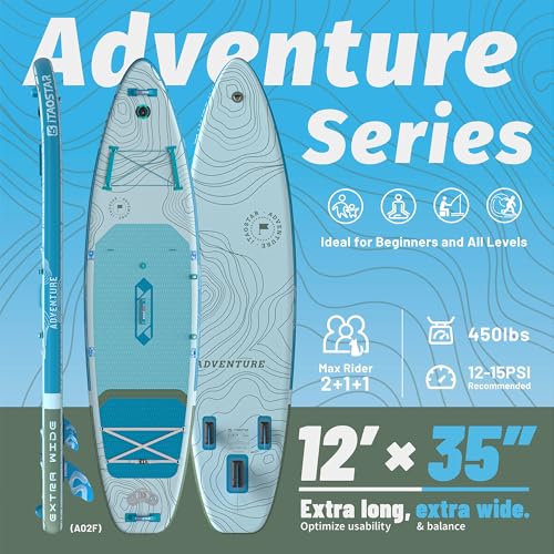 iTAOSTAR Adventure 12’×35"/39" Extra Wide Paddle Board, One-Stop Premium SUP Board Accessories, Tailored 5 Fins, Stable In...