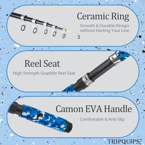 Tripquips Fishing Rod, 2Pcs 6.9ft Telescopic Fishing Pole Set, Portable Spinning Rod and Reel Combo with Carrier Bag Fresh...