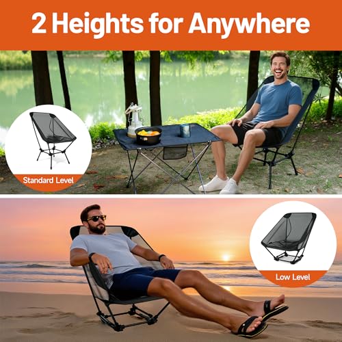 喜马拉雅 Himalaya Ultralight Beach Chair, 2 Heights Lightweight Camping Chair, Folding Mesh Backpacking Chairs, Portable Compa...