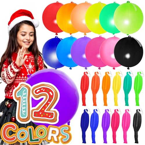 30Pcs Premium 18 inches Heavy Duty Punch Balloons with Rubber Bands, 12 colors, Odorless Punching Balloon Toy For Birthday...