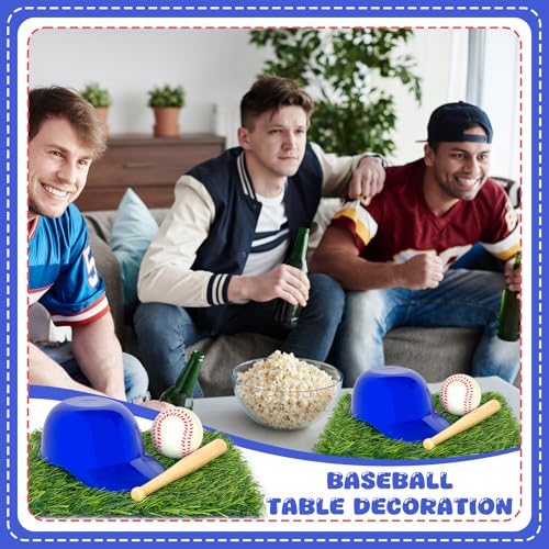 24 Pcs Baseball Party Table Decorations Kit Include Artificial Grass Mats 1.97 Inch Baseballs Baseball Bats Blue Caps for ...