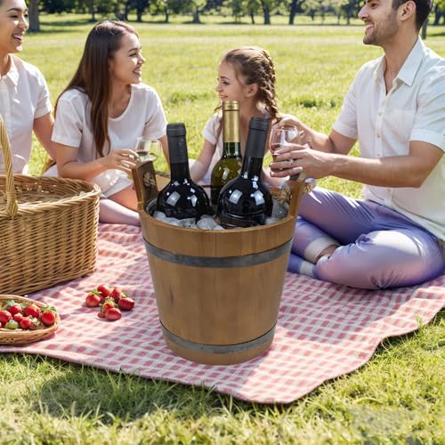 Stylish Farmhouse Ice Bucket with Galvanized Metal Liner - Durable Wooden Drink Tub for Chilling Wine, Beer, and More - Gr...