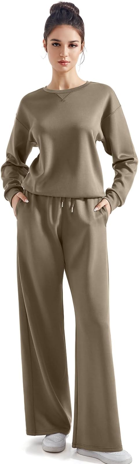 SUUKSESS Women Modal Fall 2 piece outfits Oversized Sweatshirt Wide Leg Pants
