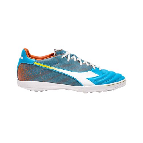 Diadora Men's Brasil Elite Turf Soccer Shoe - Water-Resistant Suprellsoft, Non-Slip PU Heel Lining, Flex Points Insole, Blue/White/Orange, US 10, Adult, Medium Width