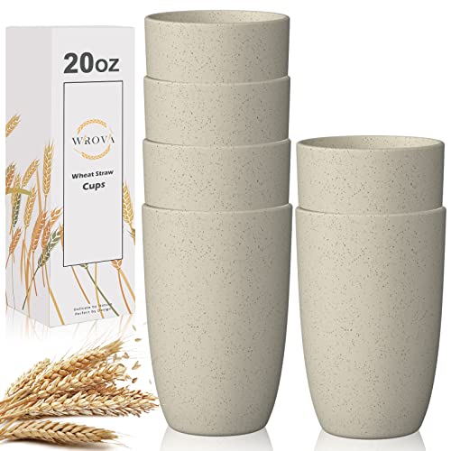 Wrova Wheat Straw Cups 6 PCS Good Alternative to Plastic Reusable Cups 20 oz Unbreakable Drinking Cup Reusable Dishwasher ...