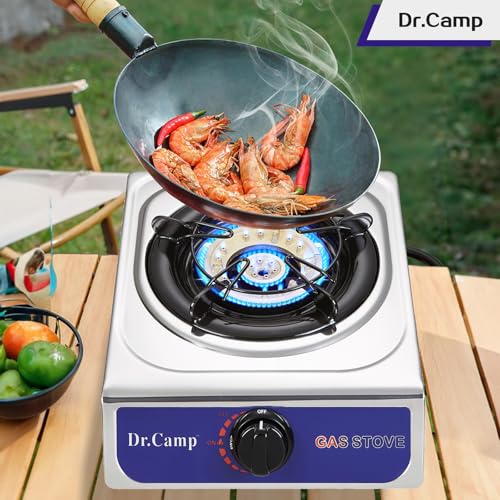 Dr.Camp 12000 BTU Single Auto Ignition Camping Garden Outdoor Camp Garden Hiking Fishing Propane Stove Cooker Griddle, Inc...